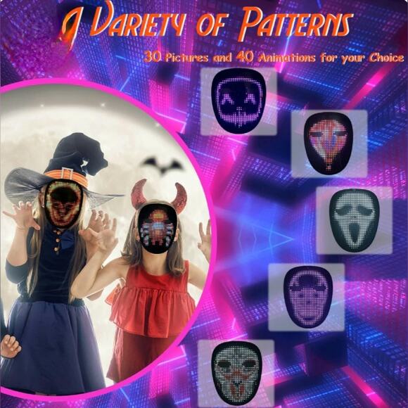 Minimask LED Mask Kids Holiday Childrens Multiple Designs Adjustable Gesture - Picture 2 of 16